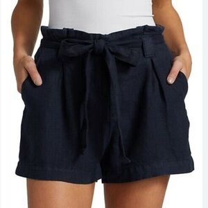 Women's Navy Cotton Shorts with Satin Tie-Waist Large